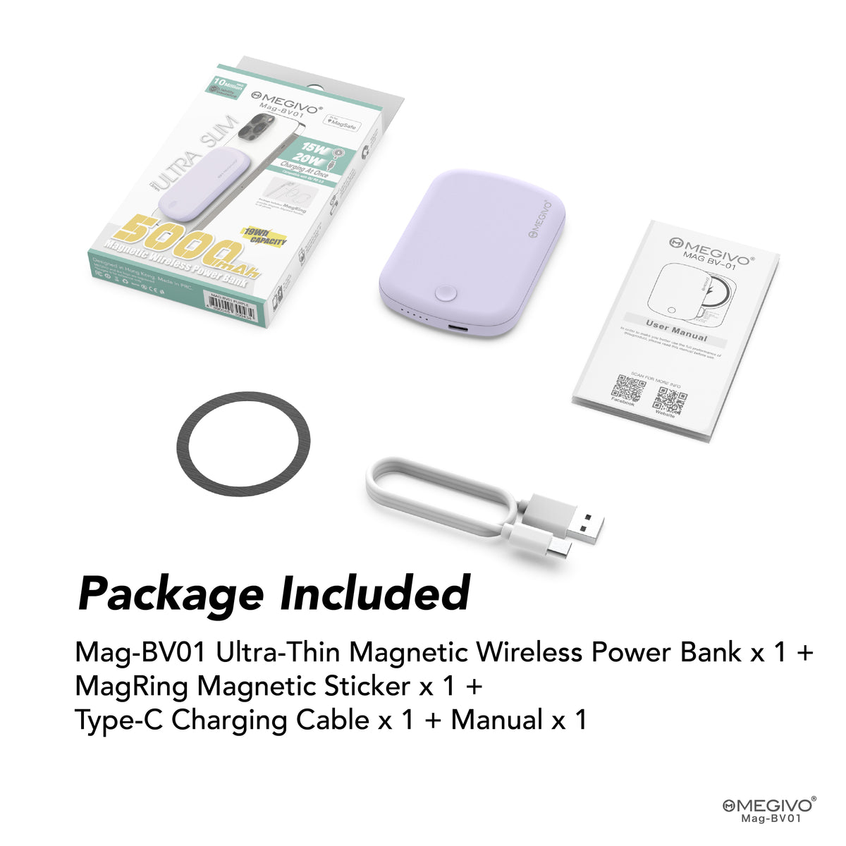Mag-BV01 Ultra-Thin 5,000mAh 19Wh Magnetic Wireless Power Bank