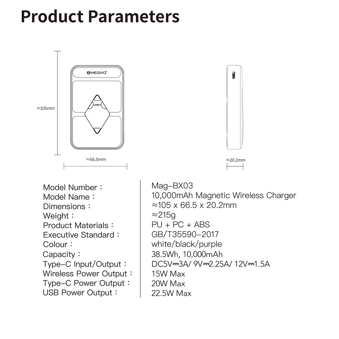 Mag-BX03 10,000mAh 38.5Wh Magnetic Wireless Power Bank