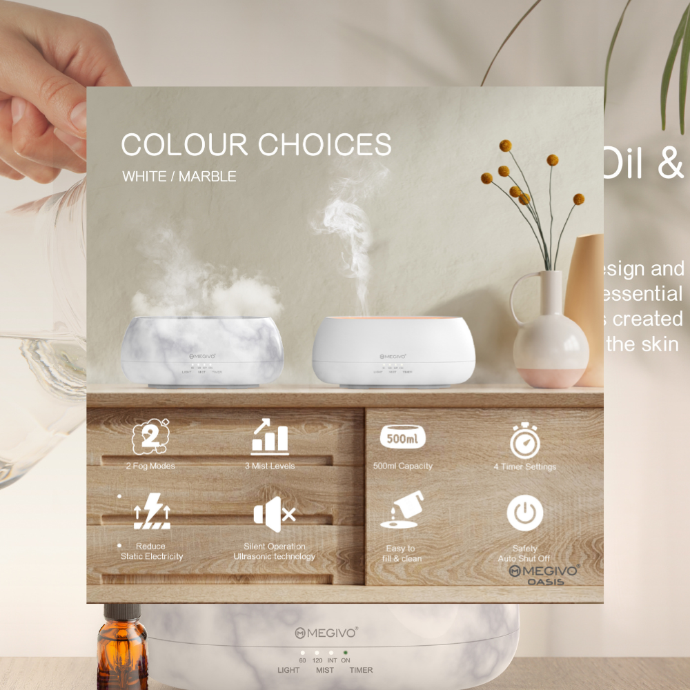 Oasis 3-in-1 Ultrasonic LED Aromatherapy Mist Humidifier