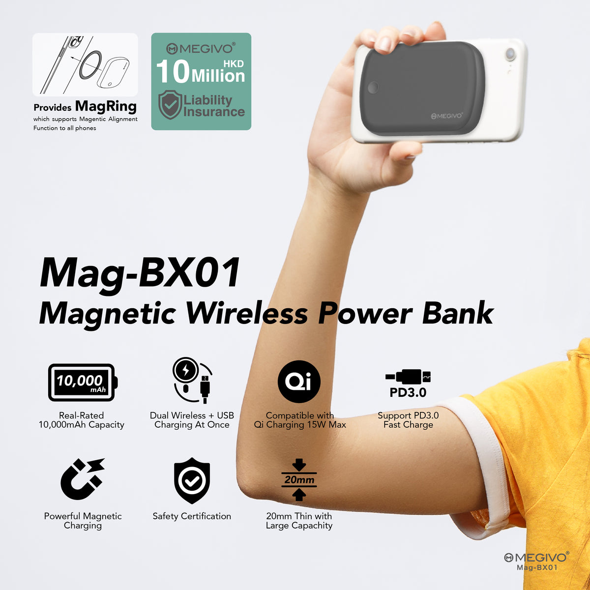 Mag-BX01 10,000mAh 38Wh Magnetic Wireless Power Bank
