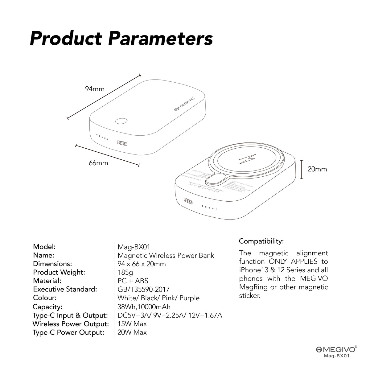 Mag-BX01 10,000mAh 38Wh Magnetic Wireless Power Bank