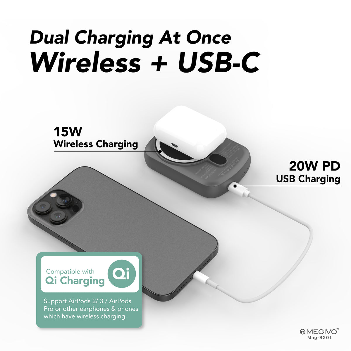 Mag-BX01 10,000mAh 38Wh Magnetic Wireless Power Bank