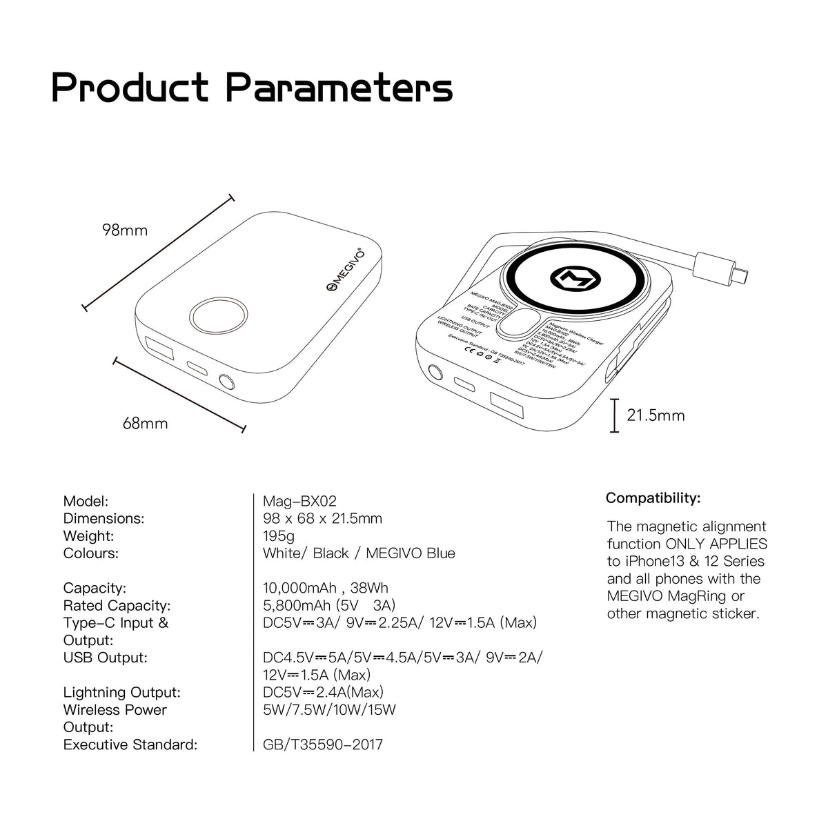Mag-BX02 10,000mAh 38Wh Magnetic Wireless Charger
